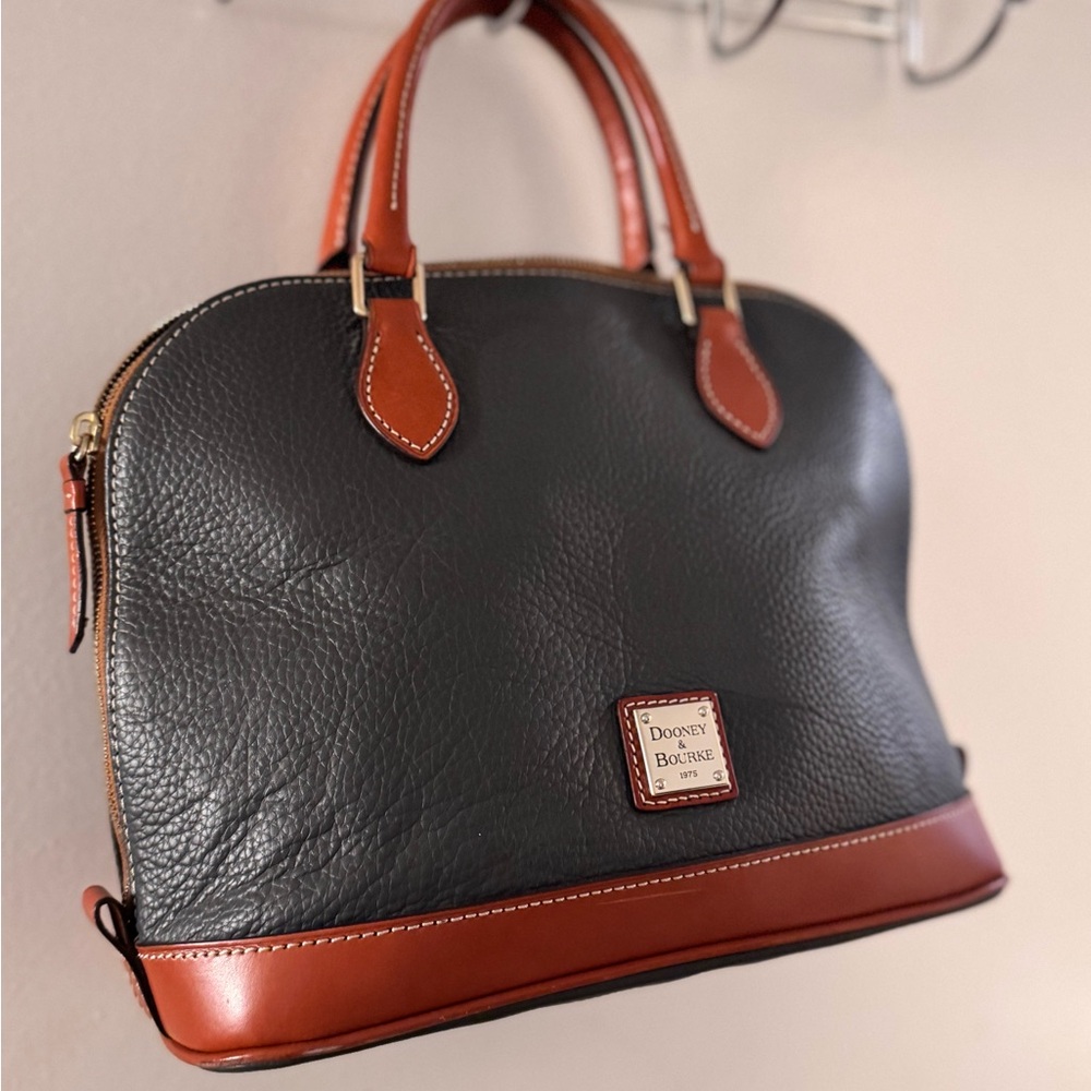 Dooney & Bourke navy blue/greyish and Tan Satchel